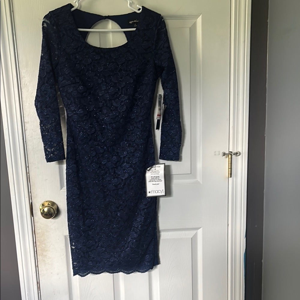 Sequin Hearts Elegant Navy Blue Lace Dress
